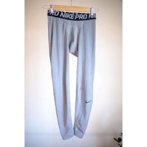 Nike Pro Dri-Fit Compression Gray Tights Pants Swoosh Logo On Leg SZ L